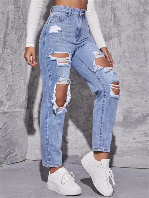 ripped jeans shein|heavily ripped jeans.